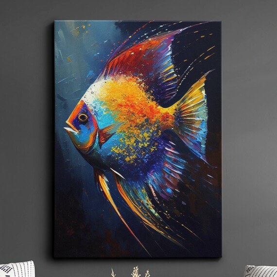 Bright Colorful Fish Animal Abstract Paint Splash Modern Painting Wall Art Framed Canvas Poster Print Homeoffice Room Decor Gift