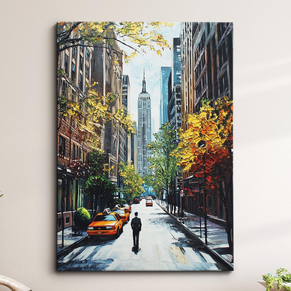 New York City Avenue Oil Painting Palette Knife Style Nyc Wall Art Framed Canvas Poster Print Kitchen Living Room Home Decor Gifts