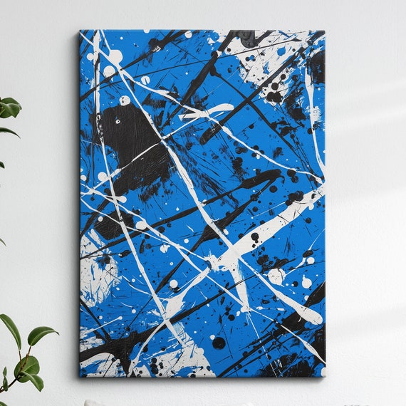 Modern Abstract Blue Black Free Form Exhibition Oil Painting Wall Art Framed Canvas Poster Print Home Living Room Decor