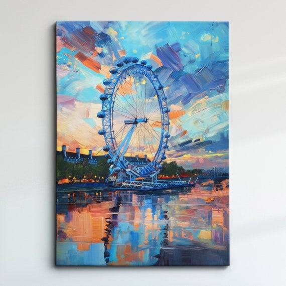 London Eye Millennium Wheel England Europe Abstract Pop Art Oil Painting Wall Framed Canvas Poster Print Home Living Room Decor Gifts
