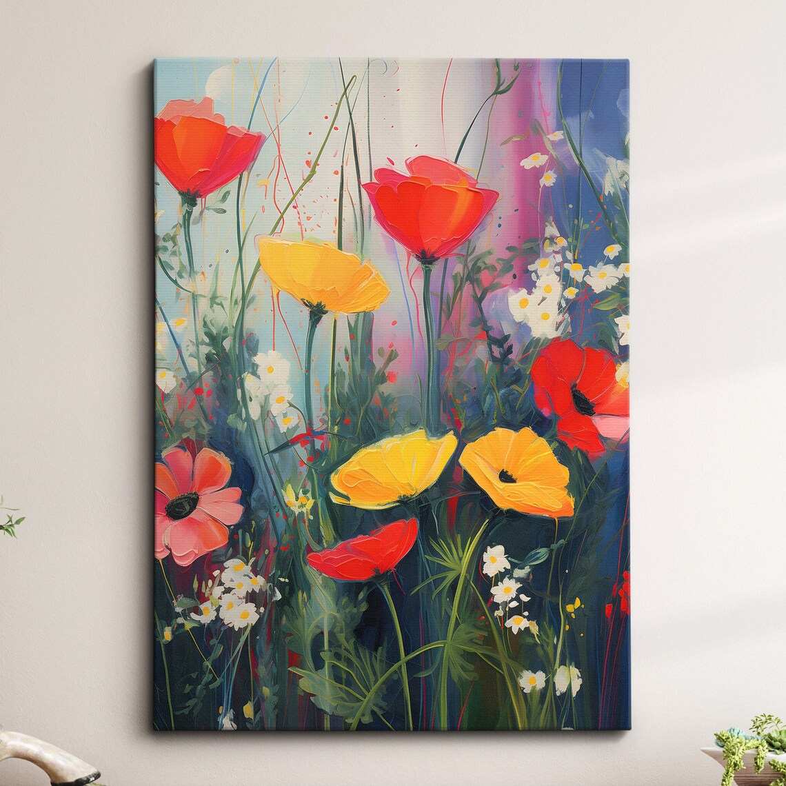 Wildflower Meadow Poppies Colorful Floral Oil Painting Poster