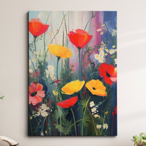 Beautiful Flowers Modern Floral Abstract Oil Painting Style Wall Art Framed Canvas Poster Print Home Kitchen Living Room Decor Gifts