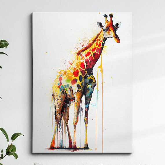 Colorful Giraffe Body Abstract Oil Painting Splatter Style Wall Art Framed Canvas Poster Print Home Kitchen Office Room Decor Gifts
