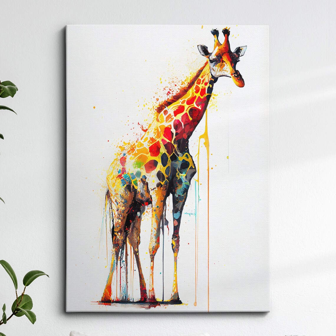 Giraffe Watercolor Splatter Full Body Modern Art Decor Poster