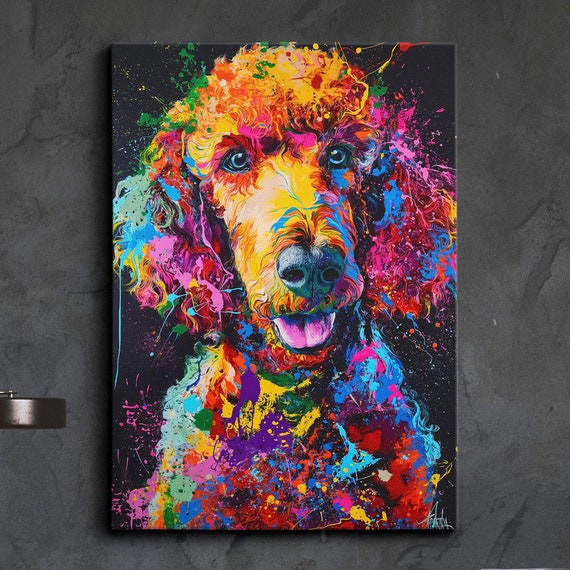 Colorful Poodle Fun Animal Dog Pet Lover Abstract Oil Painting Wall Art Framed Canvas Poster Print Home Kitchen Living Room Decor Gifts