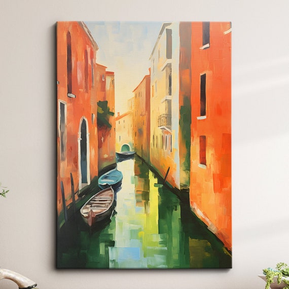 Venice Italy Canal Travel Europe Abstract Oil Modern Painting Wall Art Framed Canvas Poster Print Homeoffice Room Decor Gifts
