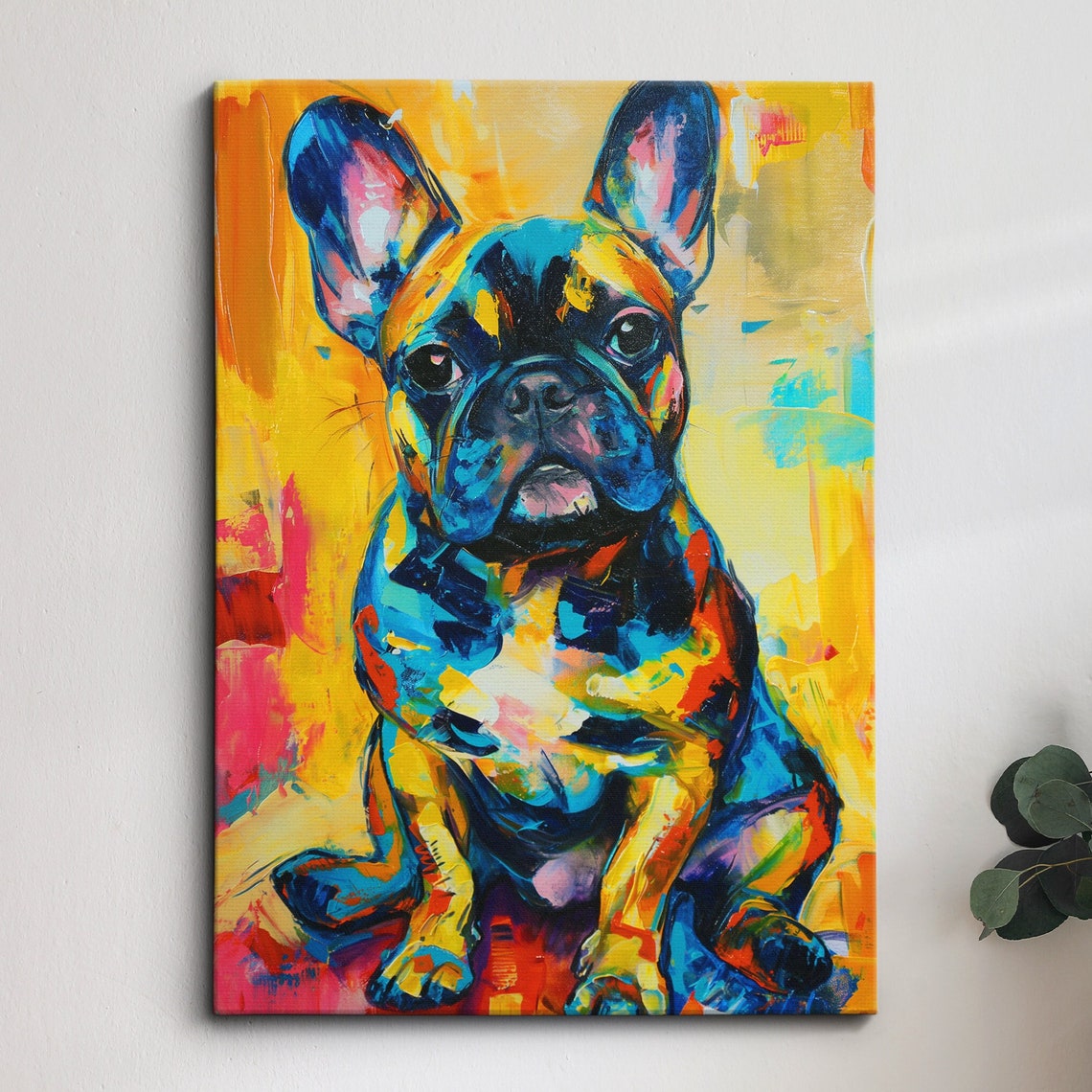 Colorful French Bulldog Dog Pet Abstract Modern Oil Painting Wall Art Framed Canvas Poster Print Home Kitchen Office Room Decor Gifts
