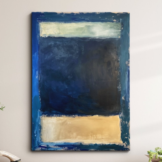 Modern Abstract Blue Beige Exhibition Oil Painting Wall Art Framed Canvas Poster Print Home Living Room Decor