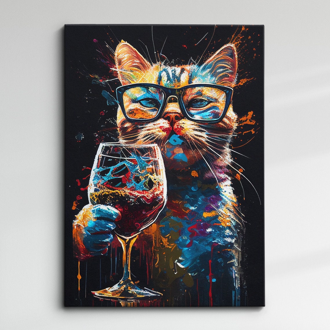 Cat Pet Abstract Modern Painting Wall Art Framed Canvas Poster Print Home Kitchen Office Room Decor Gifts