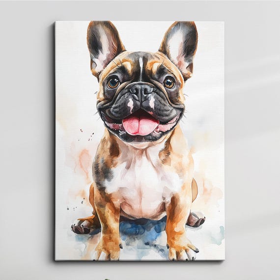 French Bulldog Fun Animal Dog Pet Lover Abstract Oil Painting Wall Art Framed Canvas Poster Print Home Kitchen Living Room Decor Gifts