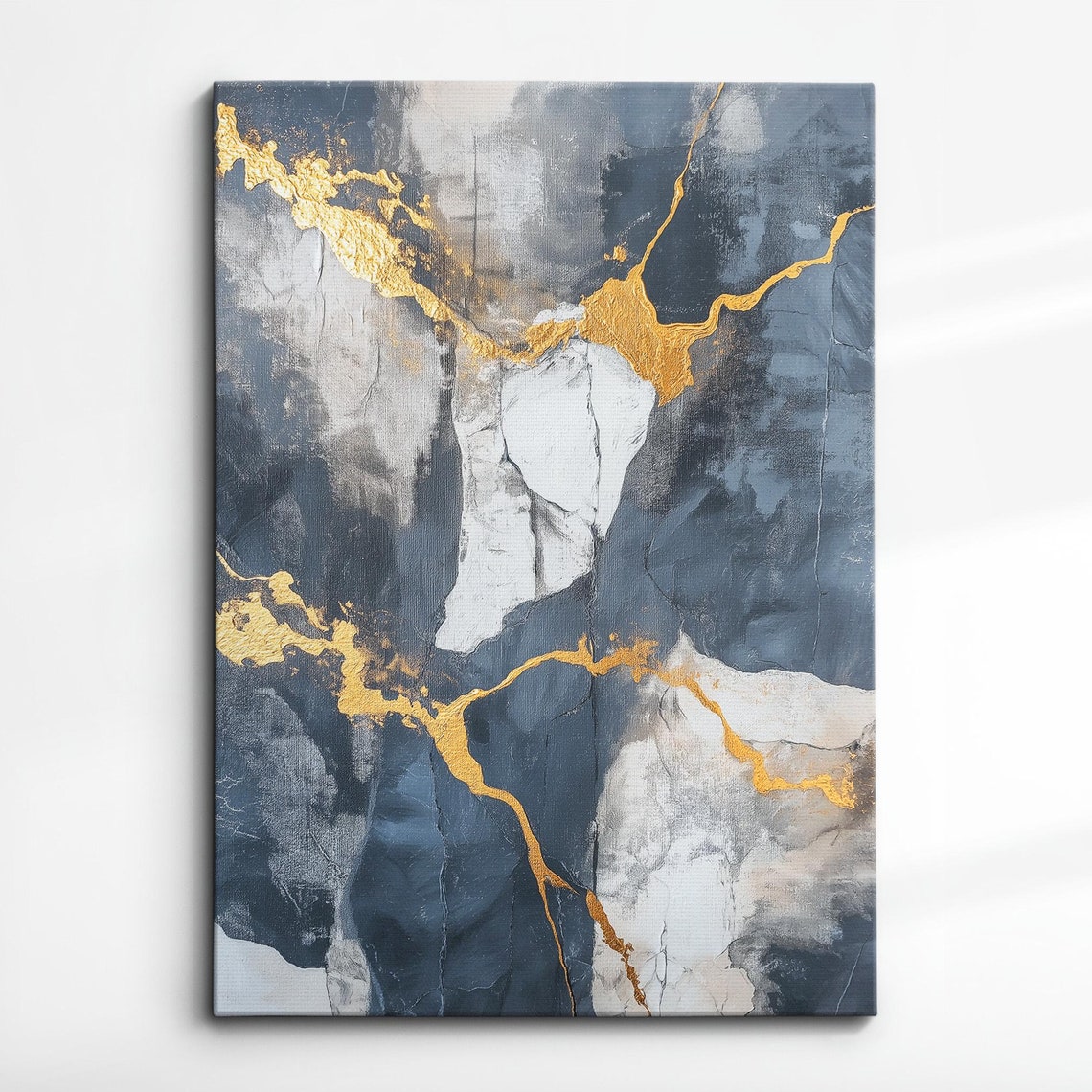 Grey Gold Kintsugi Marble Abstract Texture Modern Canvas Art Poster