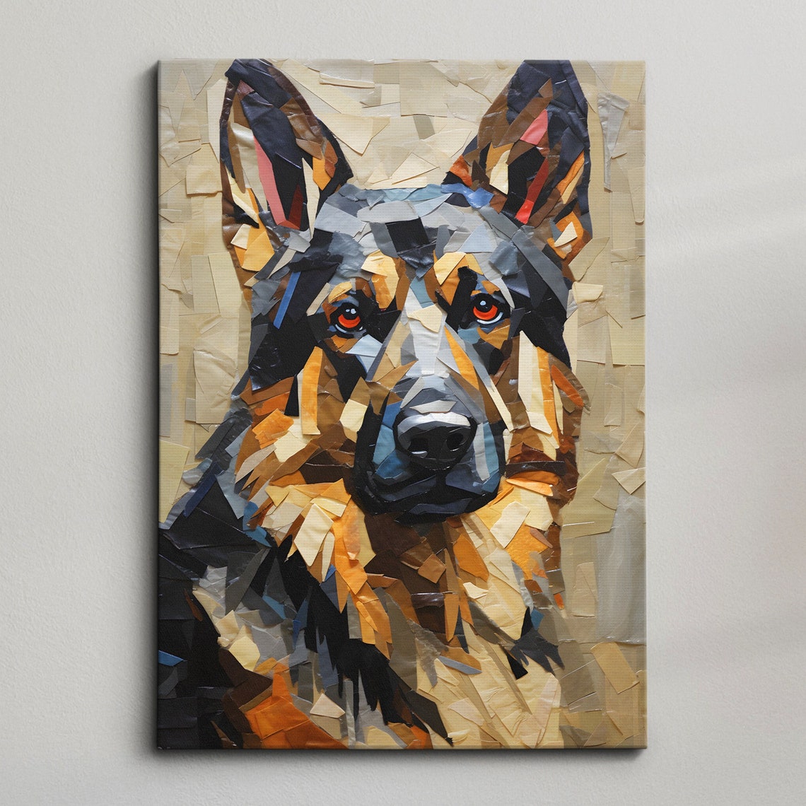 German Shepherd Mosaic Paper Mache Style Dog Portrait Poster