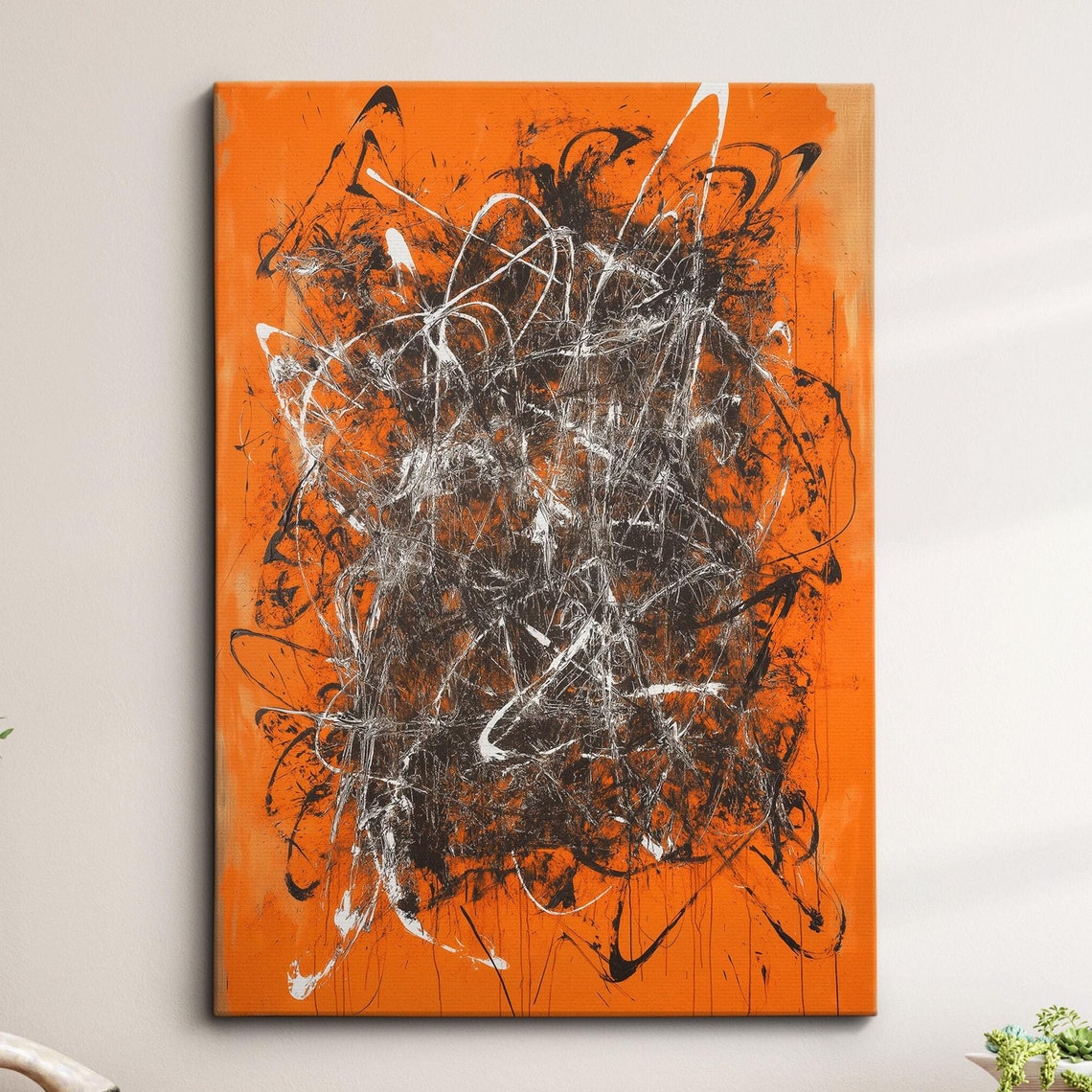 Modern Abstract Grey Orange Scribble Minimalist Geometric Oil Painting Wall Art Canvas Poster Print Home Living Room Decor Gift