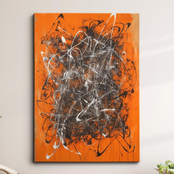 Modern Abstract Grey Orange Scribble Minimalist Geometric Oil Painting Wall Art Canvas Poster Print Home Living Room Decor Gift
