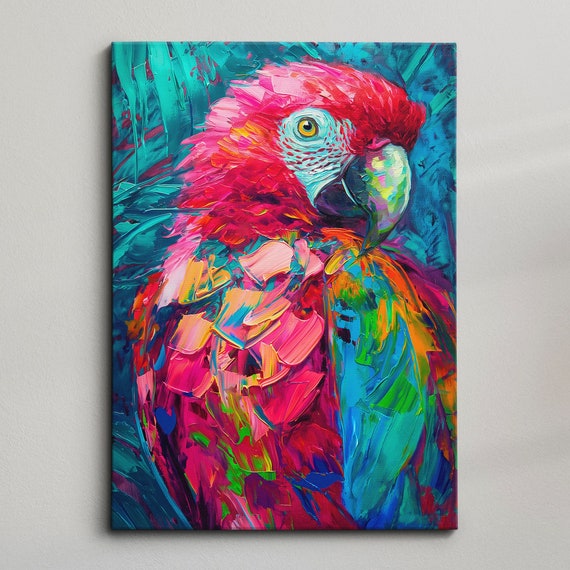 Colorful Parrot Abstract Oil Painting Pop Art Style Wall Framed Canvas Poster Print Home Kitchen Living Room Decor Animal Bird Gifts