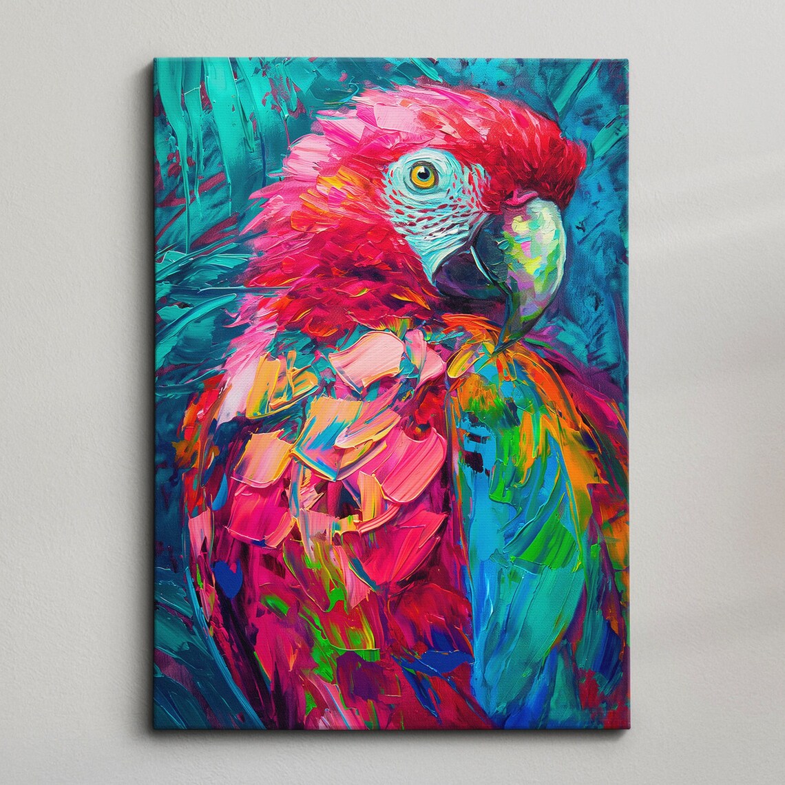 Scarlet Macaw Close Up Portrait Vibrant Impasto Parrot Art Poster
