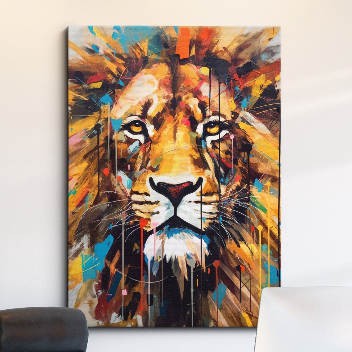 Majestic Lion Colorful Abstract Oil Painting Modern Animal Wall Art