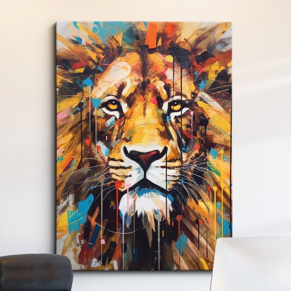 Lion Picasso Basquiat Abstract Oil Painting Style Wall Art Framed Canvas Poster Print Home Kitchen Office Room Decor Gifts