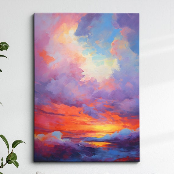 Bright Colorful Sunset Style Abstract Oil Painting Wall Art Framed Canvas Poster Print Home Kitchen Office Room Decor Gifts