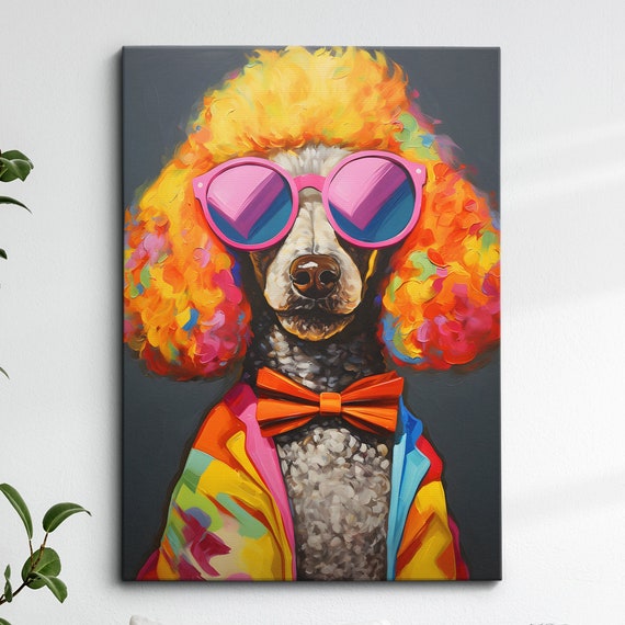 Poodle Glasses Fun Animal Dog Pet Lover Abstract Oil Painting Wall Art Framed Canvas Poster Print Home Kitchen Office Room Decor Gifts