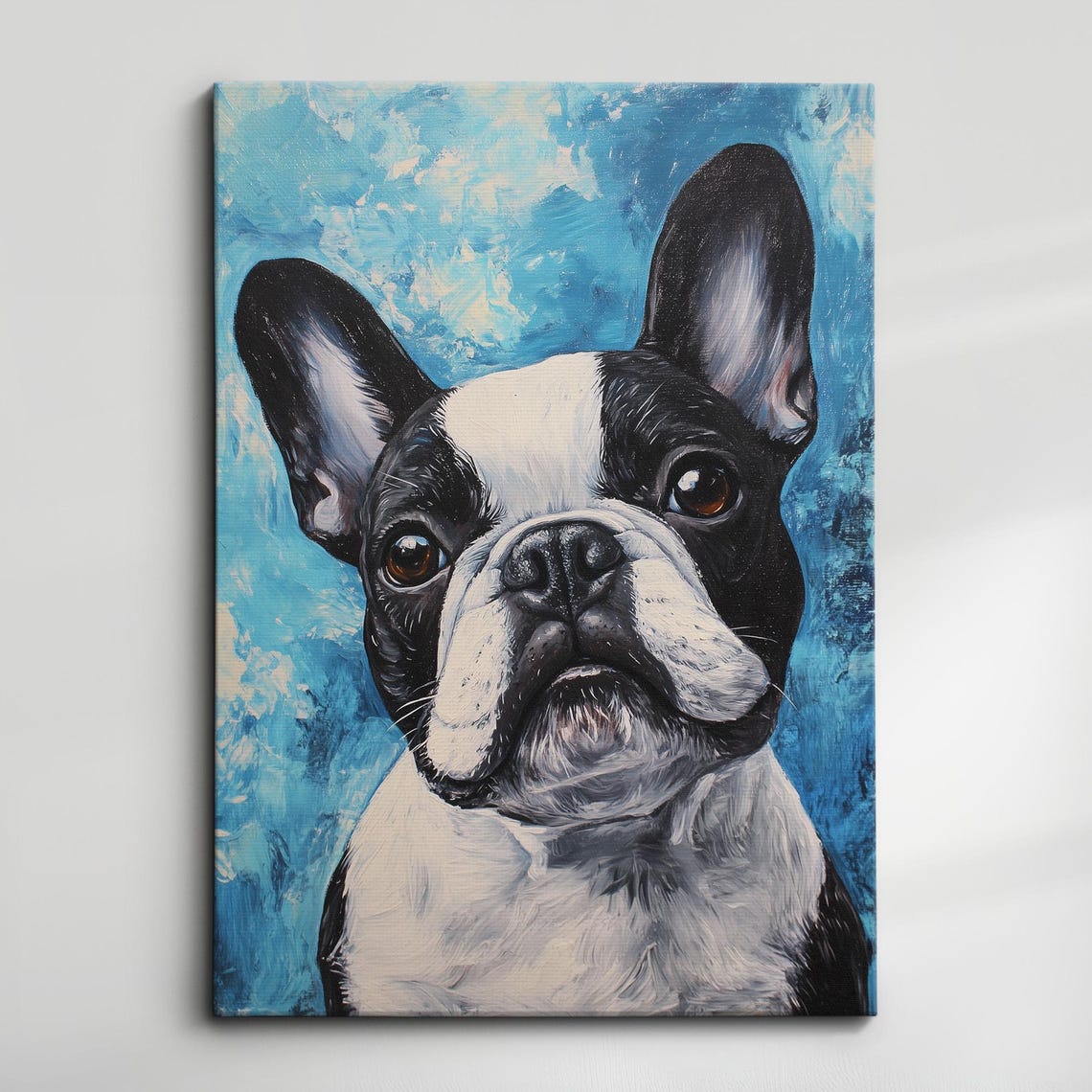 French Bulldog Palette Knife Painting Animal Dog Wall Art Abstract Oil Framed Canvas Poster Home Kitchen Living Room Decor Gifts