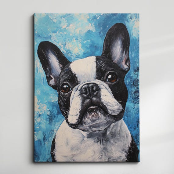 French Bulldog Palette Knife Painting Animal Dog Wall Art Abstract Oil Framed Canvas Poster Home Kitchen Living Room Decor Gifts