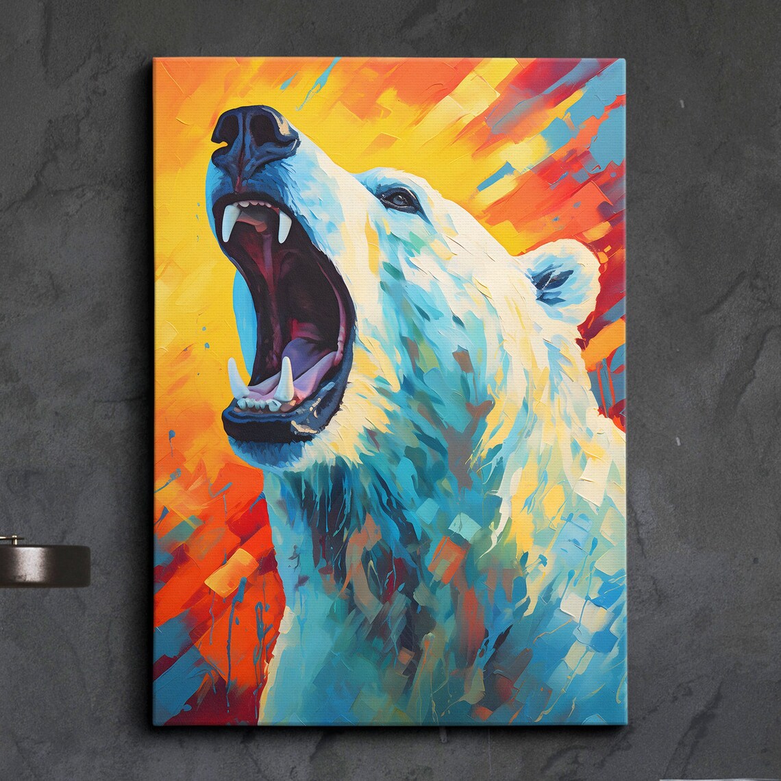 Roaring Polar Bear Colorful Abstract Wildlife Painting Poster