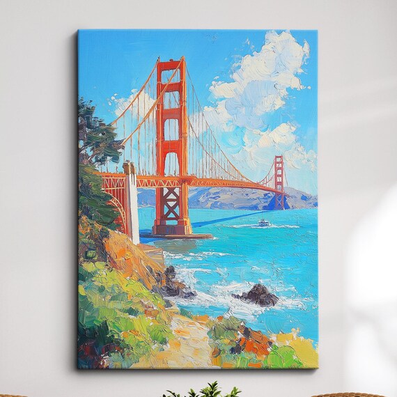 Golden Gate Bridge Tower Close Up Palette Knife Painting Poster