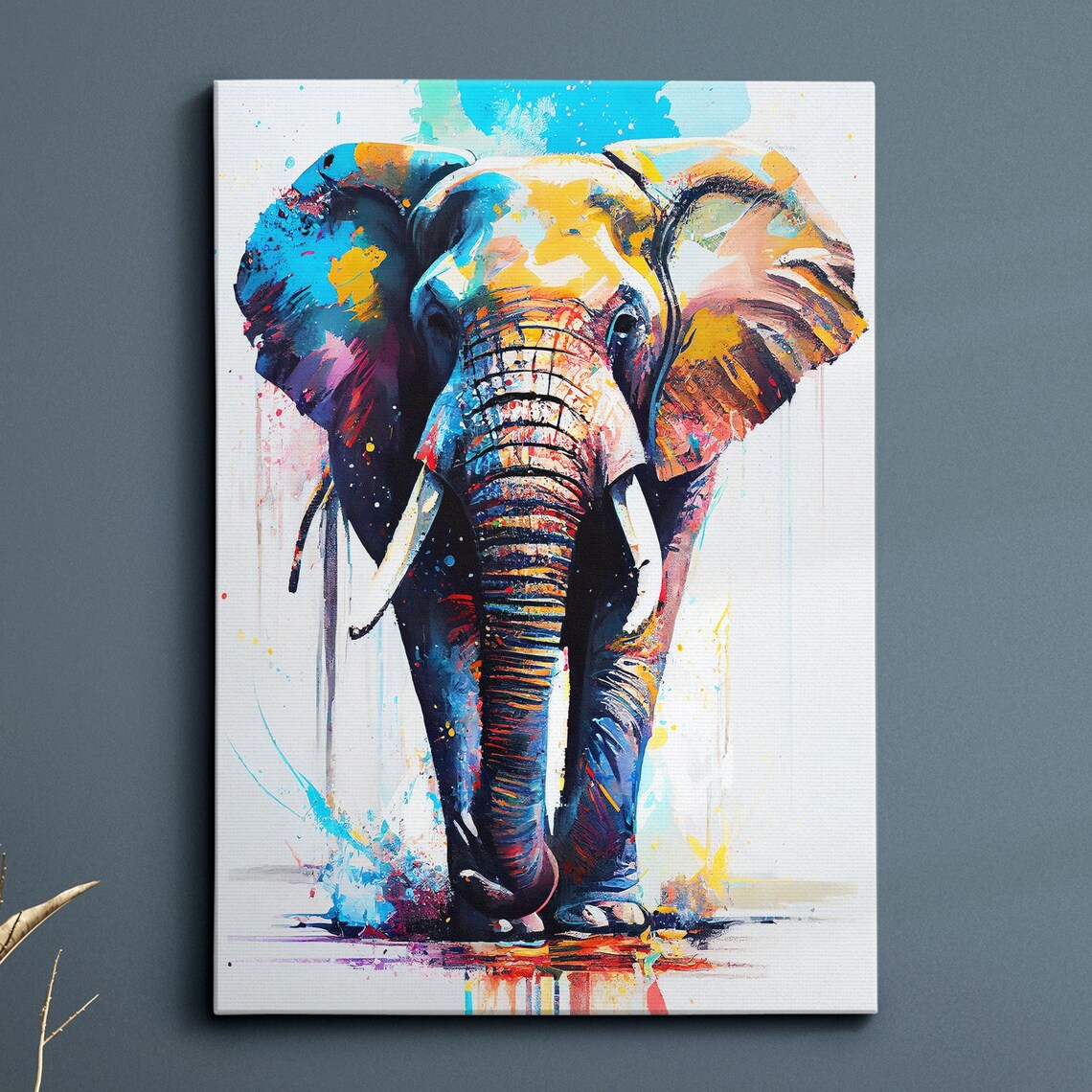 Elephant Abstract Oil Painting, Colourful Splatter Art Print