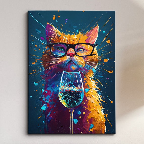 Cat Pet Abstract Modern Painting Wall Art Framed Canvas Poster Print Home Kitchen Office Room Decor Gifts