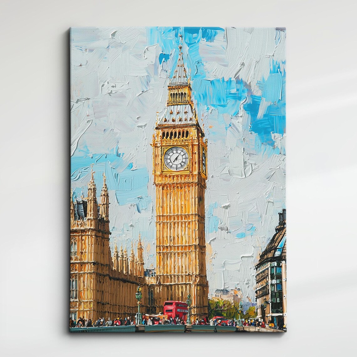 Big Ben London Palette Knife Oil Painting Poster with Blue Sky