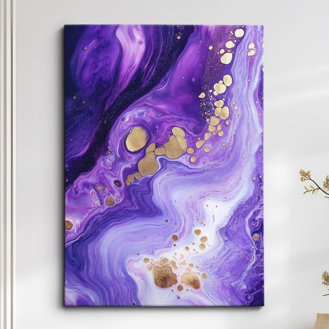 Deep Purple and Gold Cosmic Fluid Marble Abstract Painting Poster