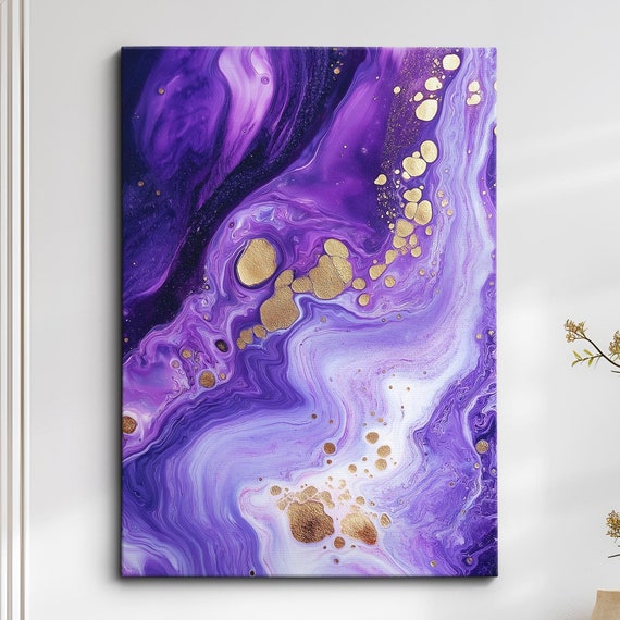 Abstract Floral Wall Art Purple Gold Modern Oil Painting Canvas Print Minimalist Home Decor For Living Room Bedroom Gift Ideas