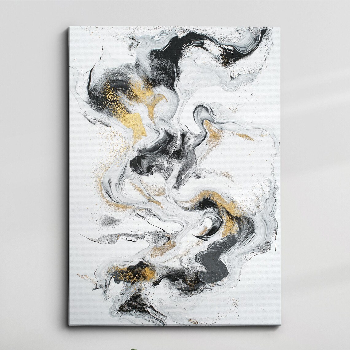 White Ethereal Abstract Drifting Black Ink Gold Dust Art Poster