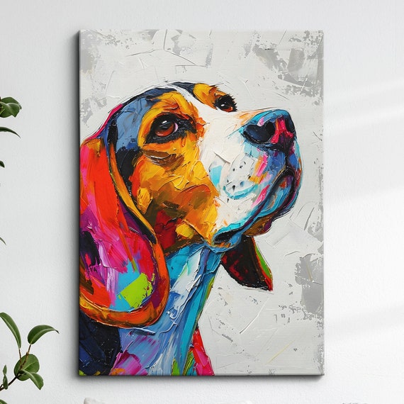 Beagle Fun Animal Dog Pet Lover Abstract Oil Painting Wall Art Framed Canvas Poster Print Home Kitchen Living Room Decor Gifts