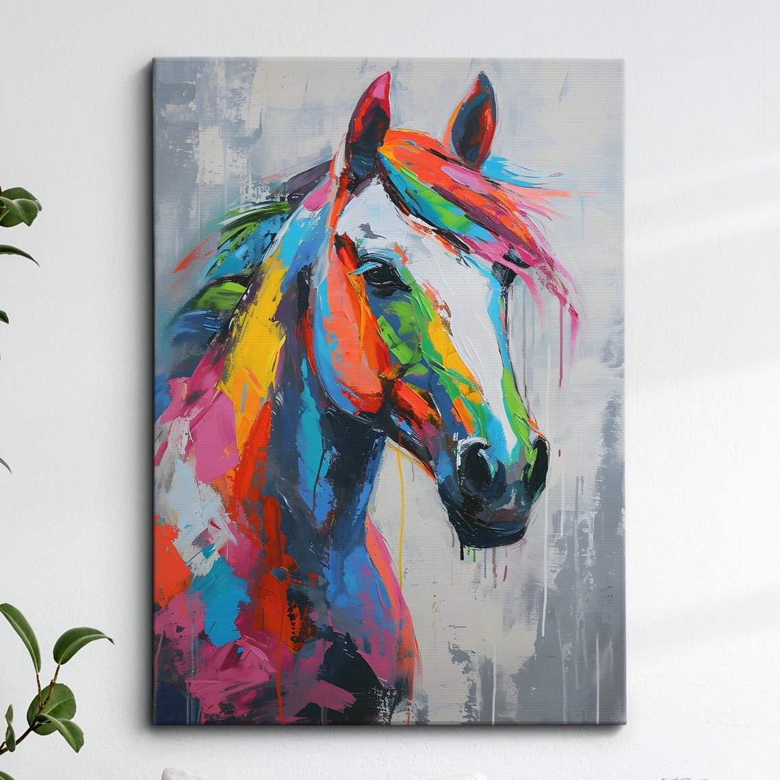 Colorful Horse Fun Animal Lover Abstract Oil Painting Wall Art Framed Canvas Poster Print Home Kitchen Living Room Decor Rider Gifts