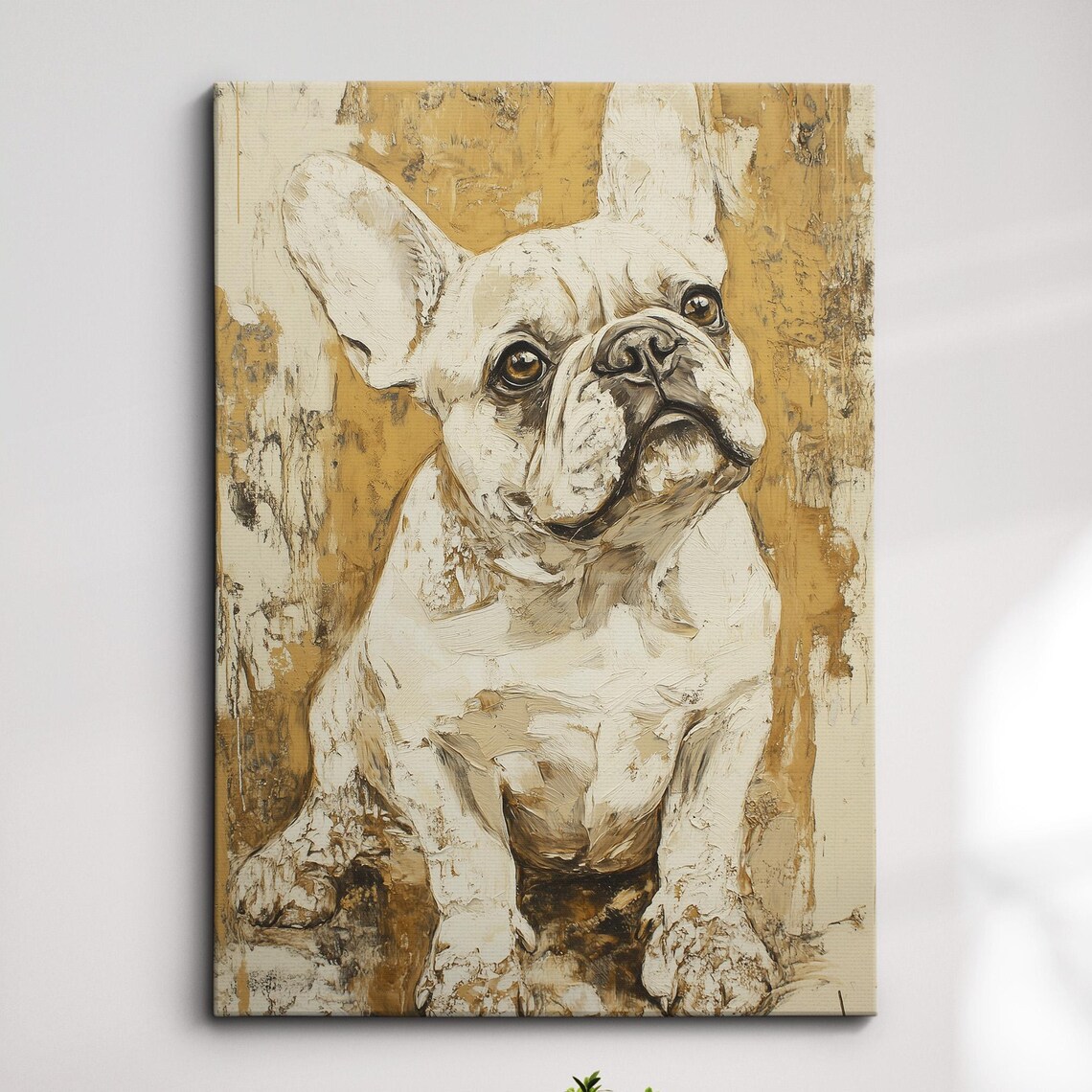 Cream French Bulldog Looking Up Impasto Oil Painting Gold Poster