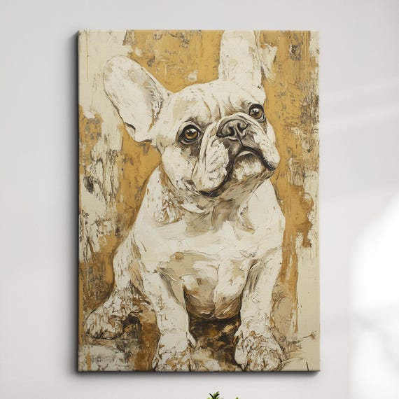 French Bulldog Gold Dog Pet Abstract Modern Painting Wall Art Oil Framed Canvas Poster Home Kitchen Office Room Decor Gift