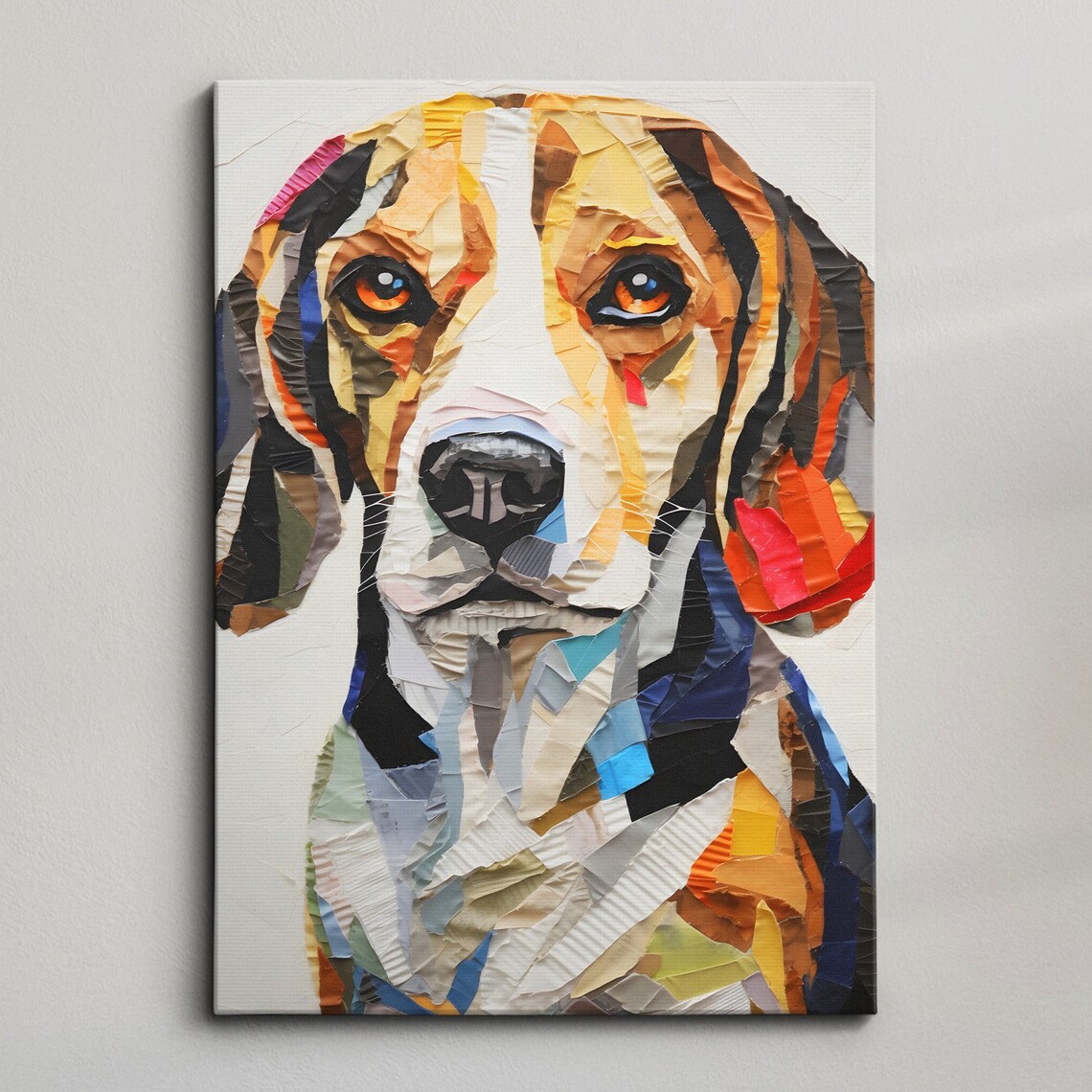 Beagle Paper Mache Style Warm Amber Tones Dog Portrait Art Poster