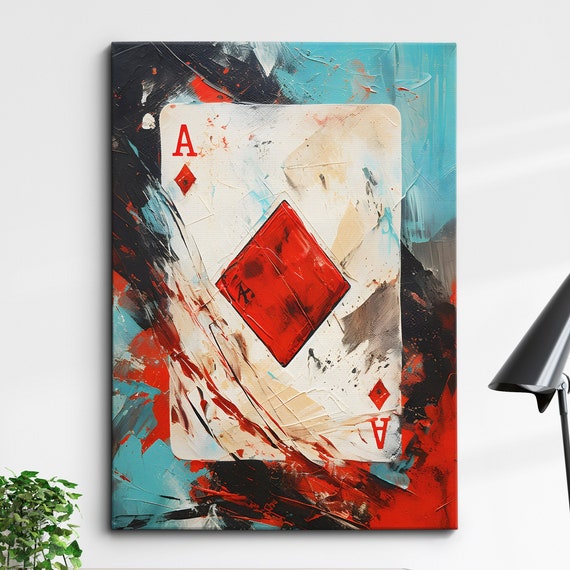 Ace Of Diamonds Playing Card Poker Games Abstract Oil Painting Wall Art Framed Canvas Poster Print Home Kitchen Office Room Decor Gifts