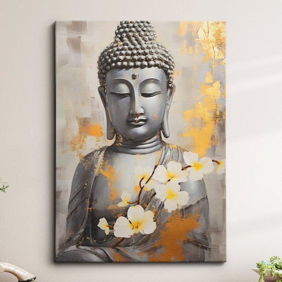 Buddha Art In Gold Style Oil Painting Buddhism Asia Spiritual Wall Framed Canvas Poster Print Homeoffice Room Decor Religious Gifts