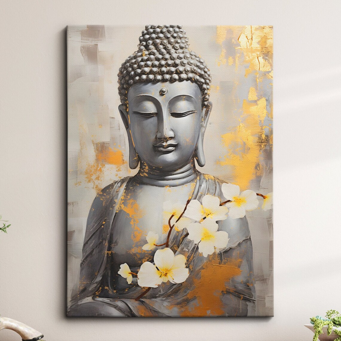 Buddha Art In Gold Style Oil Painting Buddhism Asia Spiritual Wall Framed Canvas Poster Print Homeoffice Room Decor Religious Gifts