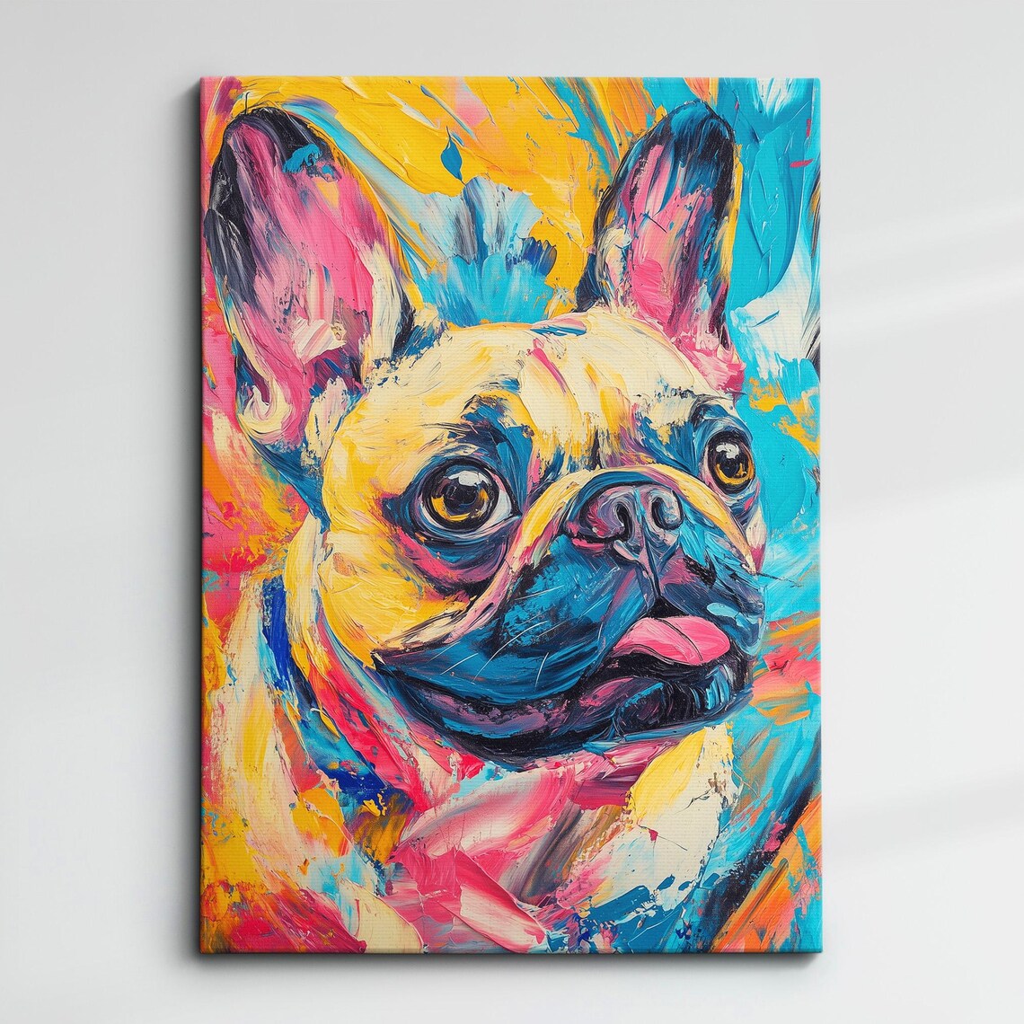 French Bulldog Happy Pop Art Colorful Brushstroke Puppy Portrait Print