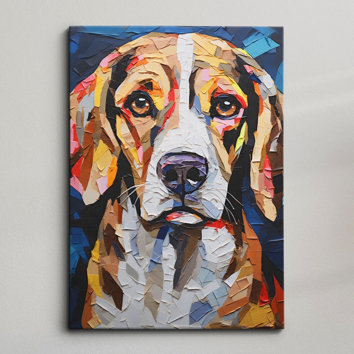 Beagle Mosaic Paper Mache Style Colorful Dog Portrait Poster