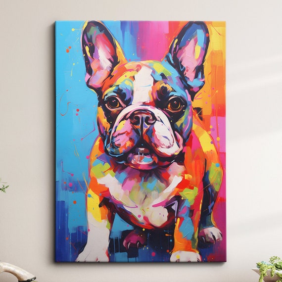 French Bulldog Fun Animal Dog Pet Lover Abstract Oil Painting Wall Art Framed Canvas Poster Print Home Kitchen Office Room Decor Gifts