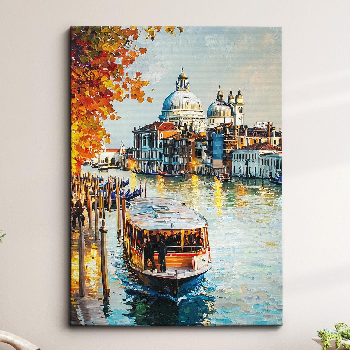 Venice Italy Canal Taxi Boat Europe Abstract Oil Modern Painting Wall Art Framed Canvas Poster Print Living Room Home Decor Traveler Gift