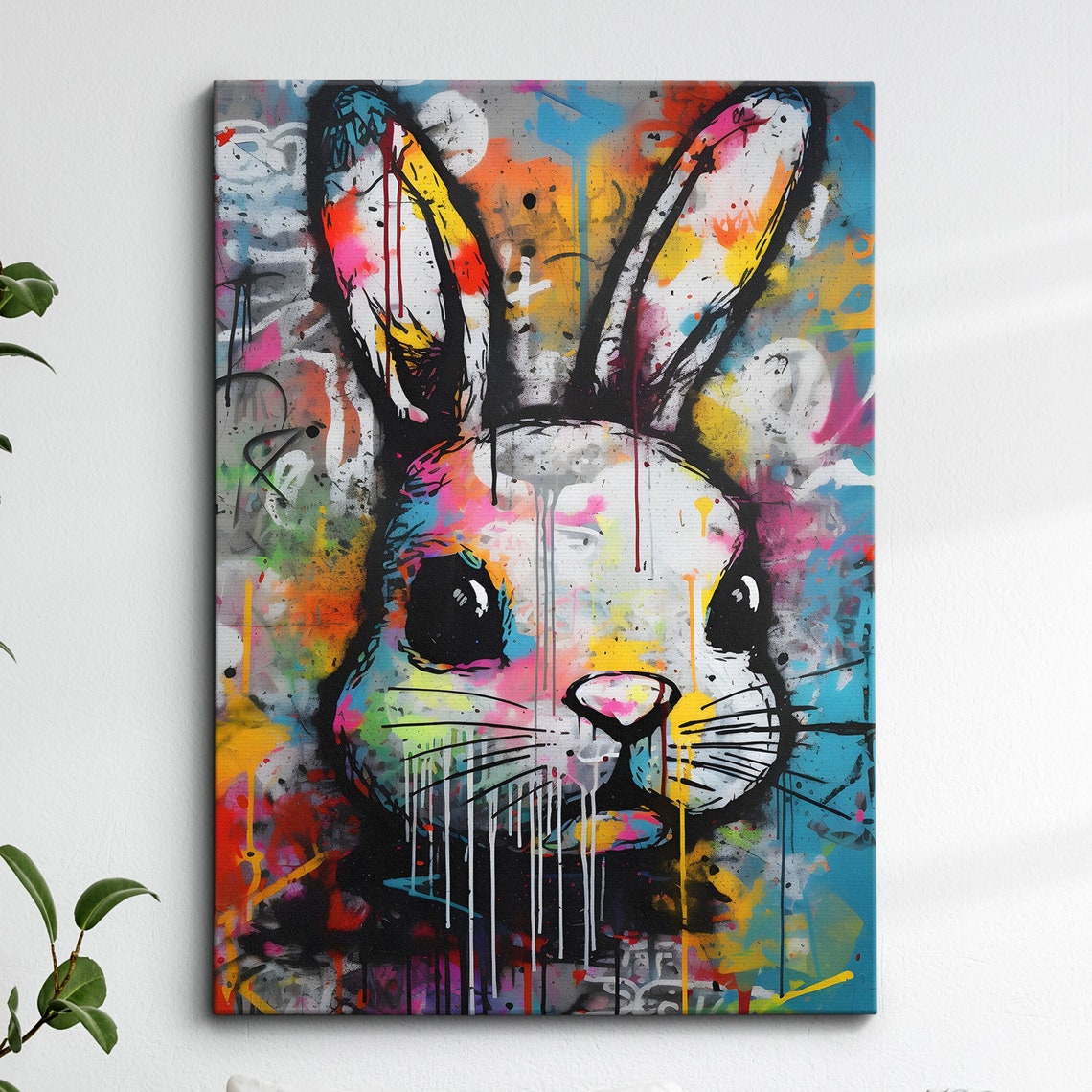 Graffiti Bunny Rabbit Pop Art With Dripping Paint Colors Poster