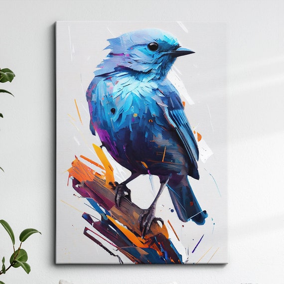 Bluegrey Tanager Abstract Bird Oil Painting Animal Pet Splatter Style Wall Art Framed Canvas Poster Print Home Office Room Decor Gifts