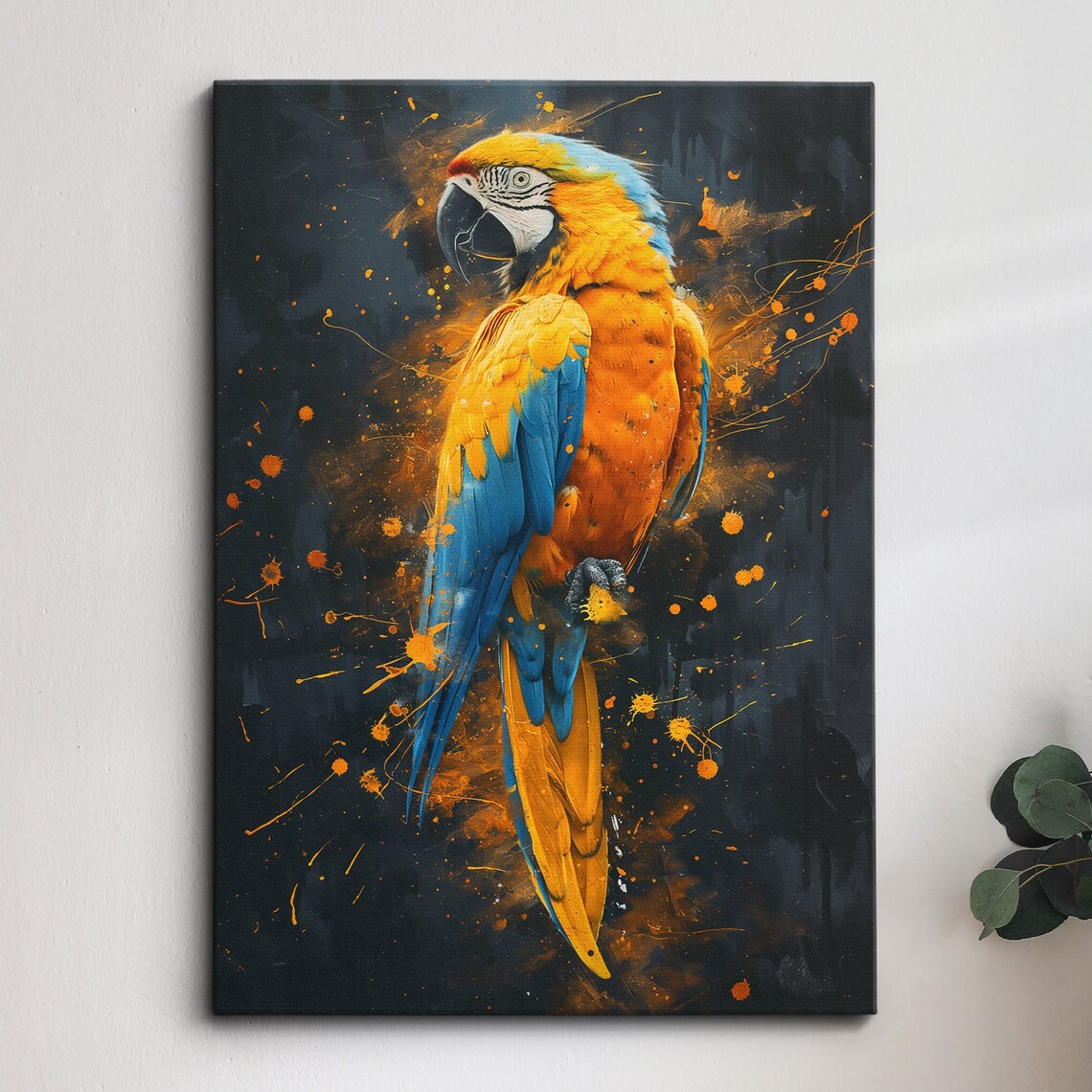 Blue and Yellow Macaw Parrot Oil Painting Wildlife Art Poster