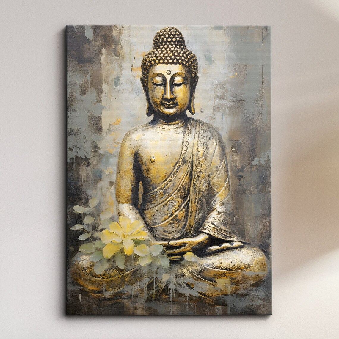 Golden Buddha Statue Serene Meditation Spiritual Buddhist Art Poster